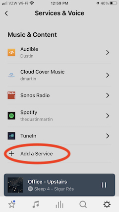 Sonos Add Service